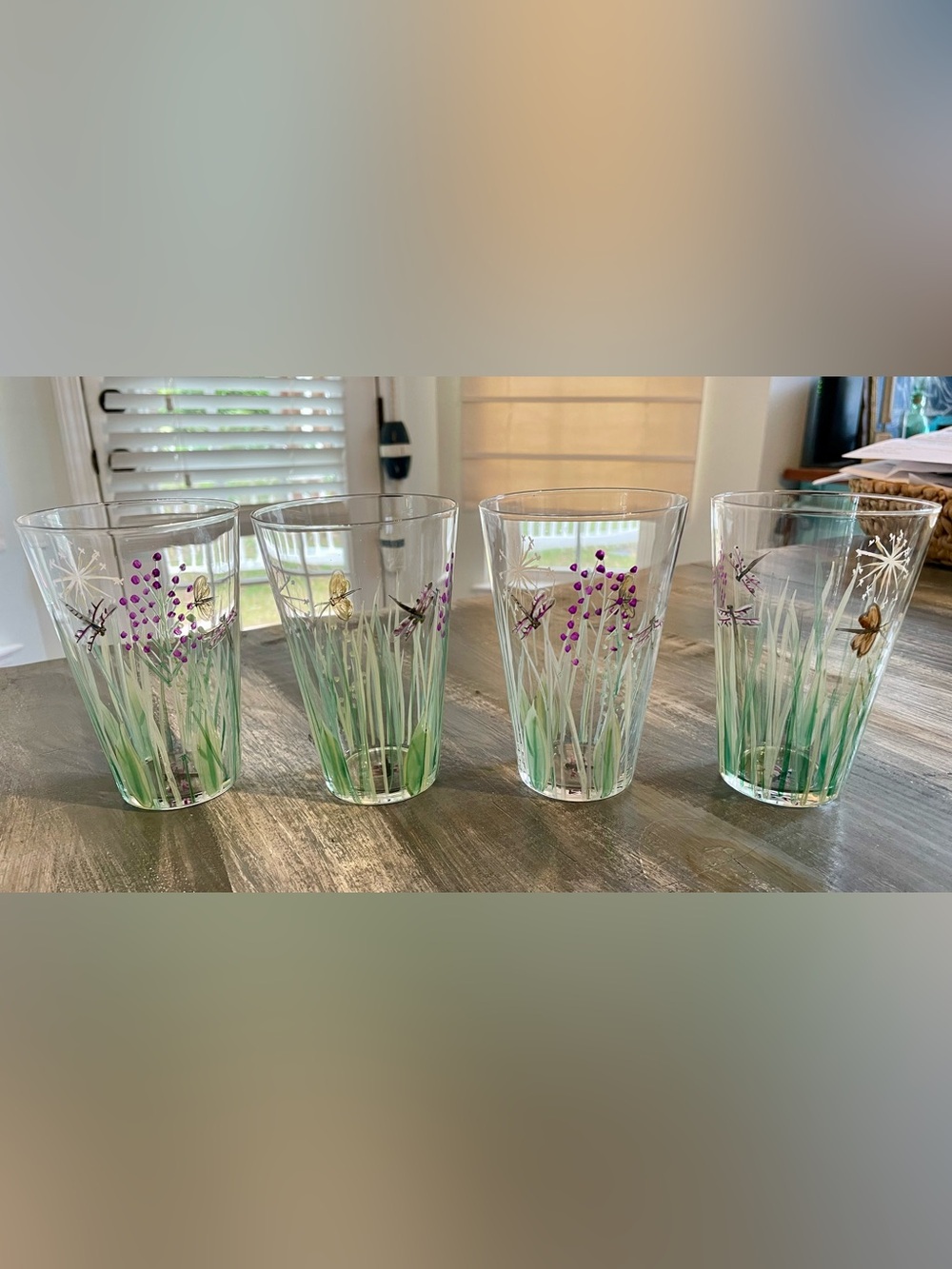 Dragonfly & Butterfly Art Glass Tumblers, Set of 4